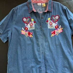 Grannycore Bobbie Brooks Blue Denim Shirt 26W/28W